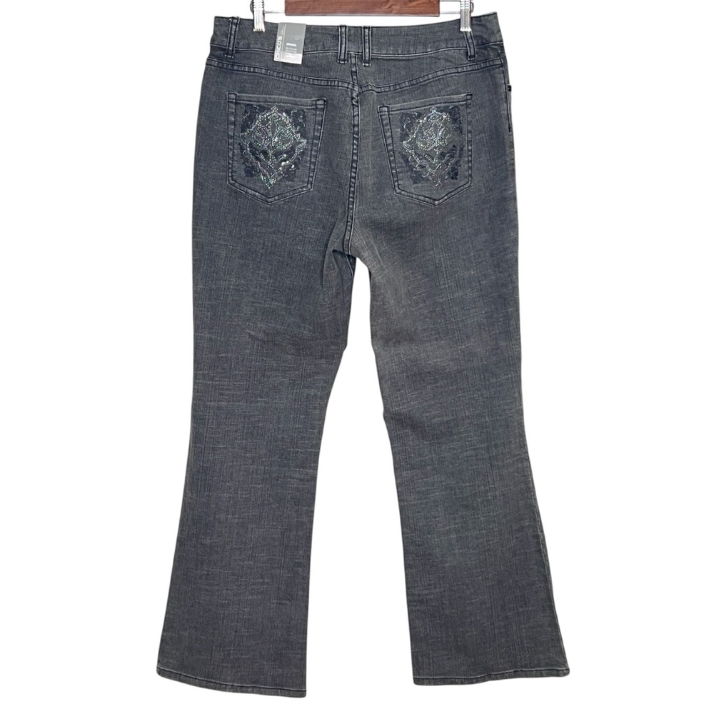 Chico's Platinum Grey Jewel Jeans Dark Gray Embellished Womens Size 12 Short NWT